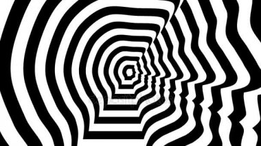 Konsantrik yaklaşmakta olan sembol, Marine Le Pen profili - optik, görsel yanılsama. 3d render animasyon döngü.