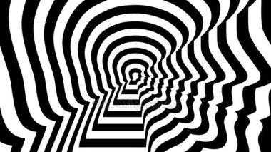 Konsantrik yaklaşmakta olan sembol, Angela Merkel profili - optik, görsel yanılsama. 3d render animasyon döngü.