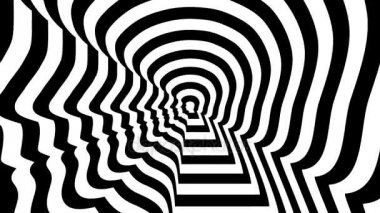 Konsantrik yaklaşmakta olan sembol, Angela Merkel profili - optik, görsel yanılsama. 3d render animasyon döngü.