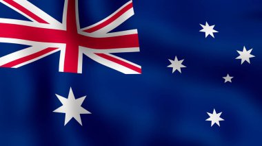 Avustralya, rüzgarda çırpınan bayrağı. 3D render.