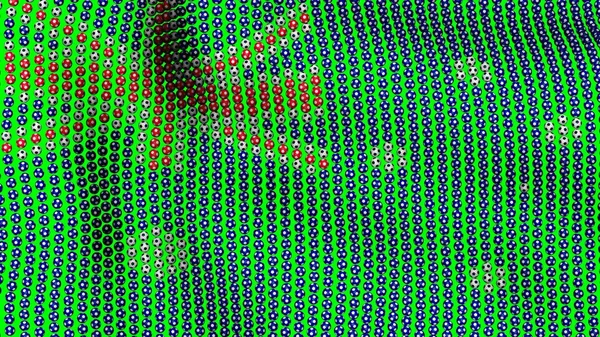 녹색 배경에 바람에 나 부 끼고 많은 축구공의 구성 된 호주의 국기. 3 차원 일러스트 레이 션. — 스톡 사진