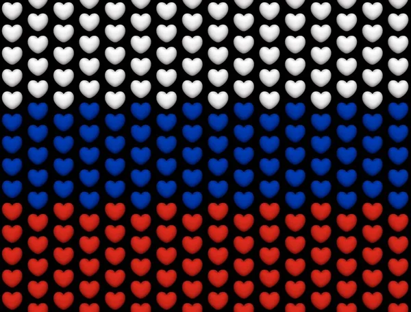 Russia flag, consisting of large hearts, on a black background. 3D rendering image. Election symbols forms flag of of Russia. — Stock Photo, Image