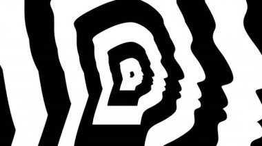 Konsantrik yaklaşmakta olan sembol, Kim Jong-un siluet doğru profili - optik, görsel yanılsama. 3d render animasyon döngü. Dini lideri Demokratik Halk Kuzey Kore Cumhuriyeti.