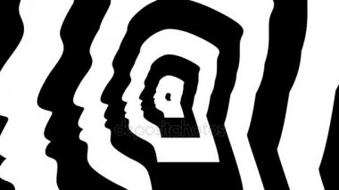 Konsantrik yaklaşmakta olan sembolü, Kim Jong-un siluet profili - optik, görsel yanılsama yaptı. 3d render animasyon döngü. Dini lideri Demokratik Halk Kuzey Kore Cumhuriyeti.