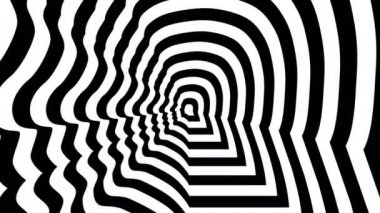 Konsantrik yaklaşmakta olan sembolü, Recep Tayyip Erdoğan'ın siluet profili - optik, görsel yanılsama yaptı. 3d render animasyon döngü. Türkiye Cumhuriyeti Cumhurbaşkanı.