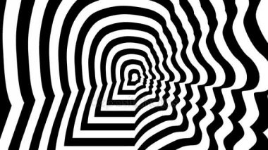 Konsantrik yaklaşmakta olan sembol, Recep Tayyip Erdoğan'ın siluet doğru profili - optik, görsel yanılsama. 3d render animasyon döngü. Türkiye Cumhuriyeti Cumhurbaşkanı.