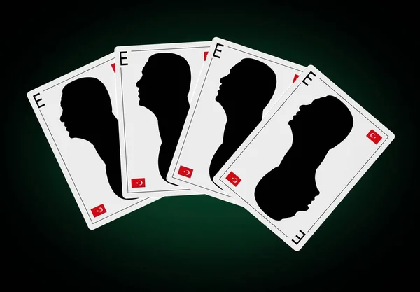 Der türkische Präsident Recep Tayyip Erdogan auf der Spielkarte. Silhouette abstraktes Profil. — Stockfoto