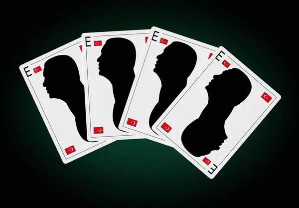 Il presidente della Turchia, Recep Tayyip Erdogan, sulla carta da gioco. profilo astratto silhouette . — Foto Stock