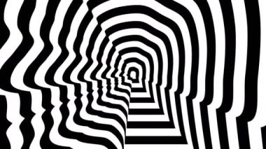 Konsantrik yaklaşmakta olan sembolü, Donald Franciszek Tusk siluet profili - optik, görsel yanılsama yaptı. 3d render animasyon döngü. Avrupa Konseyi Başkanı.