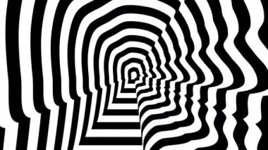 Konsantrik yaklaşmakta olan sembol, Donald Franciszek Tusk siluet doğru profili - optik, görsel yanılsama. 3d render animasyon döngü. Avrupa Konseyi Başkanı.