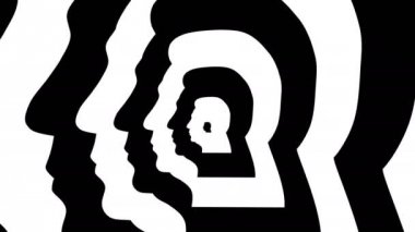 Konsantrik yaklaşmakta olan sembolü, XI Jinping siluet profili - optik, görsel yanılsama yaptı. 3d render animasyon döngü. 