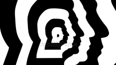 Konsantrik yaklaşmakta olan sembol, XI Jinping siluet doğru profili - optik, görsel yanılsama. 3d render animasyon döngü. 