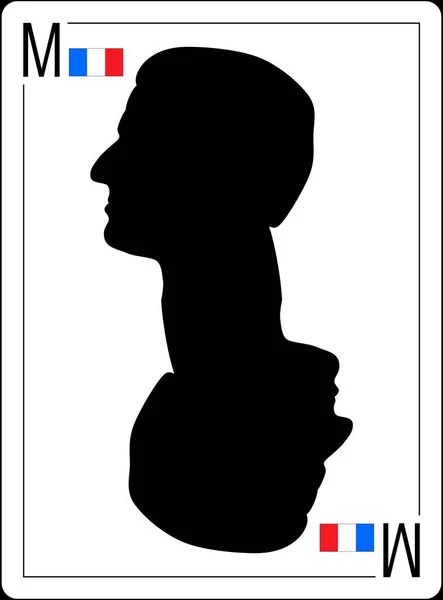 04 Mei 2017. Emmanuel Macron, kandidat Presiden pada kartu bermain. profil silhouette . — Stok Foto