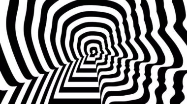 Konsantrik yaklaşmakta olan sembol, Emmanuel Macron siluet doğru profili - optik, görsel yanılsama. 3d render animasyon 3840 x 2160, 4 k döngü.