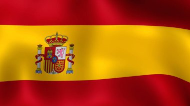 Krallık rüzgarda çırpınan İspanya'nın üniformaları ile bayrağı. 3D render. Hareket yakın çekim bayrak Rüzgar, farklı aşamalarını olduğunu.