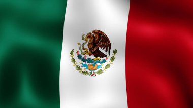 Rüzgarda çırpınan Meksika bayrağı. 3D render. Hareket yakın çekim bayrak Rüzgar, farklı aşamalarını olduğunu.