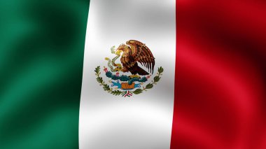 Rüzgarda çırpınan Meksika bayrağı. 3D render. Hareket yakın çekim bayrak Rüzgar, farklı aşamalarını olduğunu.