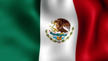 Rüzgarda çırpınan Meksika bayrağı. 3D render. Hareket yakın çekim bayrak Rüzgar, farklı aşamalarını olduğunu.