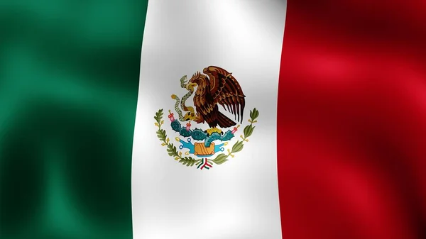 Bandera del México, ondeando en el viento. Representación 3D. Son diferentes fases del movimiento de la bandera de primer plano en el viento . —  Fotos de Stock