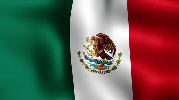 Rüzgarda çırpınan Meksika bayrağı. 3D render. Hareket yakın çekim bayrak Rüzgar, farklı aşamalarını olduğunu. — Stok fotoğraf