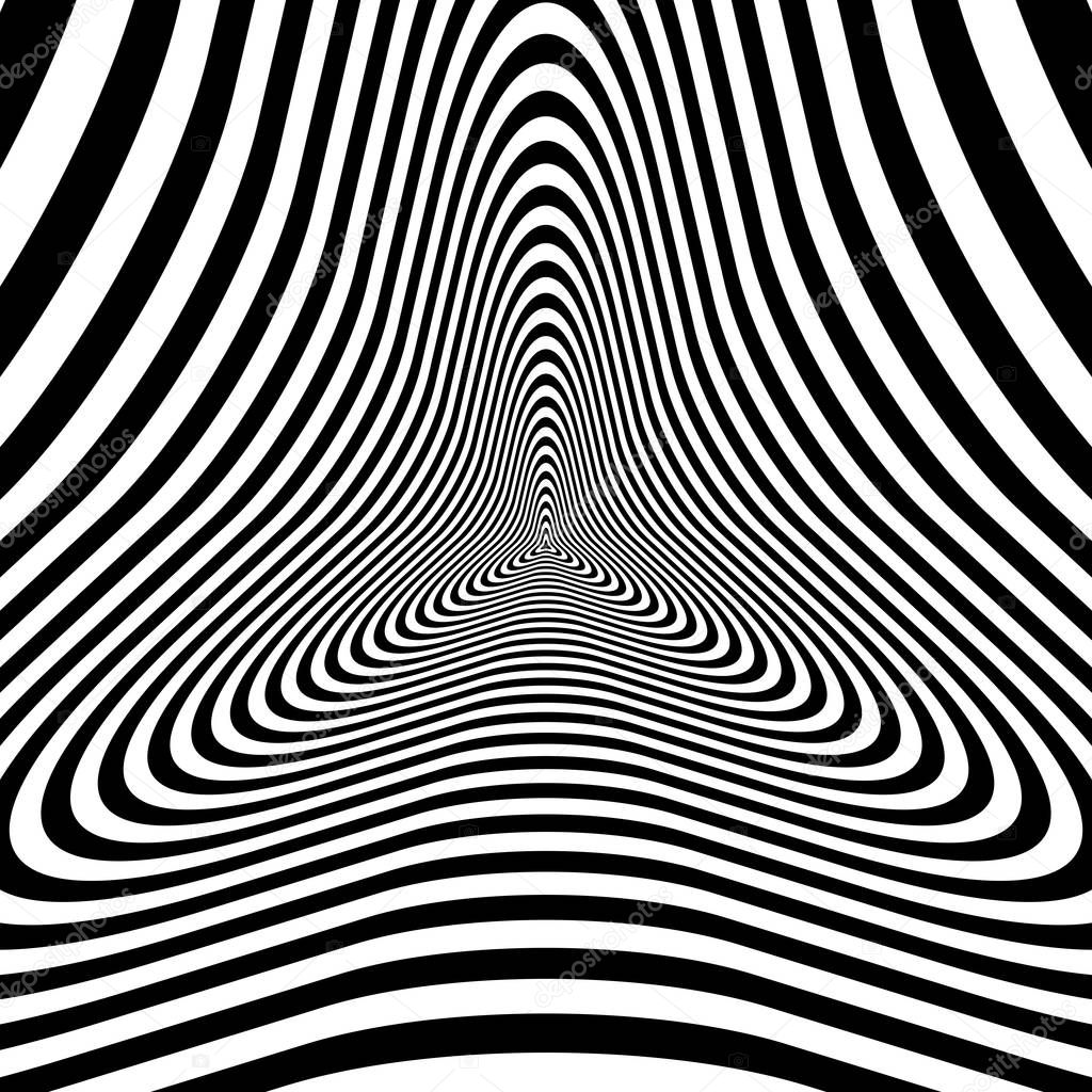 Optical, visual illusion, entrance to the tunnel. Concentric abstract monochrome pattern - spinner. 3D rendering.