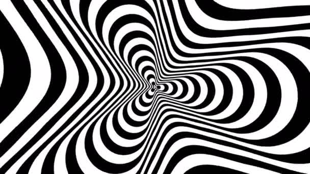 Optische of visuele illusie, ingang van de tunnel. Concentrische tegemoetkomende abstracte zwart-wit patroon - spinner. 3D-rendering. 4k, 3840 x 2160. Naadloze looping video. — Stockvideo