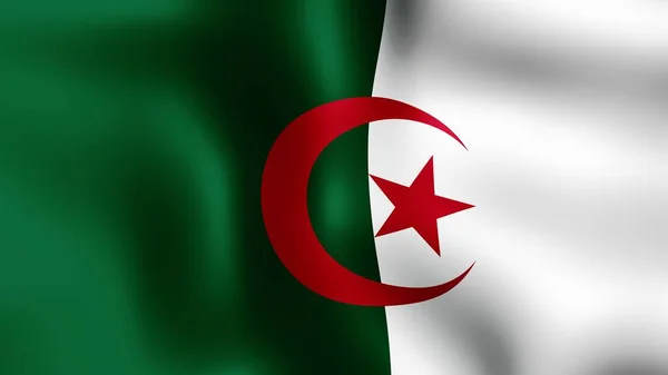 Flaga Demokratycznej Republiki w Algierii, łopocze na wietrze. renderowania 3D. — Zdjęcie stockowe