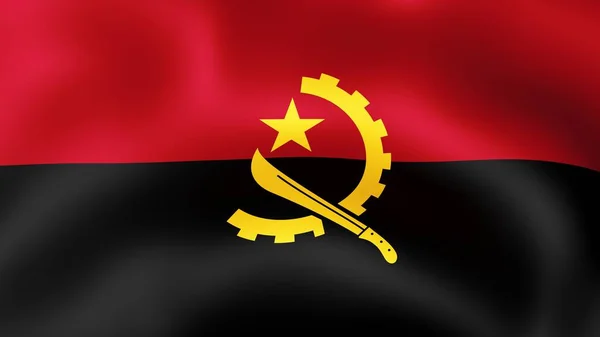 Bandeira República de Angola, agitando-se ao vento. Renderização 3D . — Fotografia de Stock