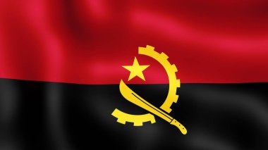 Rüzgarda çırpınan Angola Cumhuriyeti, bayrak. 3D render.