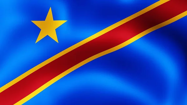 Vlag van democratische Republiek Congo, wapperen in de wind. 3D-rendering. Het is de verschillende fasen van de beweging close-up vlag in de wind. — Stockfoto