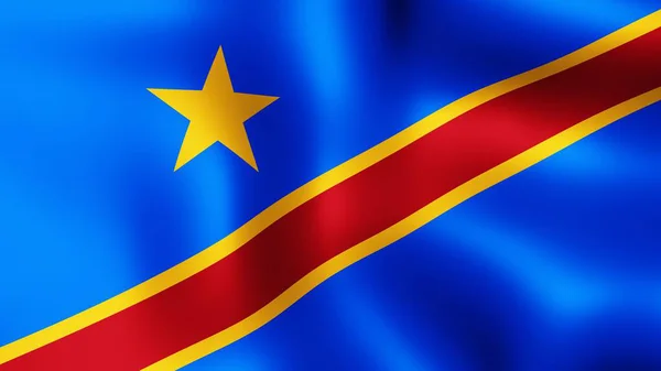 Demokratikus Köztársaság Kongói, csapkodott a szélben lobogó. 3D-leképezést. -A ' különböző szakaszaiban a mozgás közeli zászló a szélben. — Stock Fotó