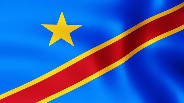 Demokratikus Köztársaság Kongói, csapkodott a szélben lobogó. 3D-leképezést. -A ' különböző szakaszaiban a mozgás közeli zászló a szélben. — Stock Fotó