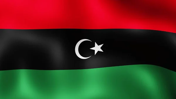 Flaga Libii, łopocze na wietrze. renderowania 3D. To różne fazy ruch szczegół flagi na wietrze. — Zdjęcie stockowe