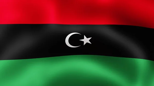 Vlag van de staat van Libië, wapperen in de wind. 3D-rendering. Het is de verschillende fasen van de beweging close-up vlag in de wind. — Stockfoto