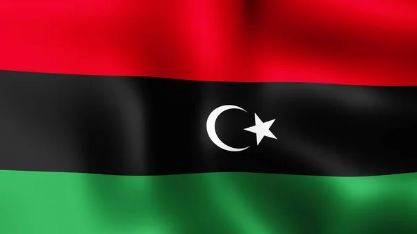 Vlag van de staat van Libië, wapperen in de wind. 3D-rendering. Het is de verschillende fasen van de beweging close-up vlag in de wind. — Stockfoto