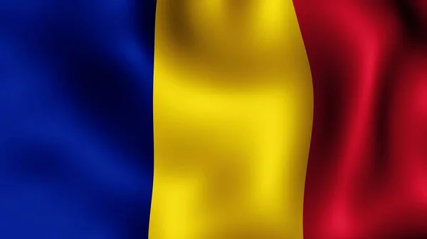 Прапор Республіки Чад, майорить у вітер. 3D-рендерінг. Це різні фази руху макро прапор на вітрі. — стокове фото