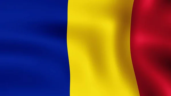 Прапор Республіки Чад, майорить у вітер. 3D-рендерінг. Це різні фази руху макро прапор на вітрі. — стокове фото