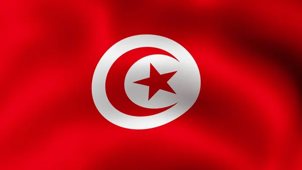 Tunus Cumhuriyeti, rüzgarda çırpınan bayrağı. 3D render. Hareket yakın çekim bayrak Rüzgar, farklı aşamalarını olduğunu. — Stok fotoğraf