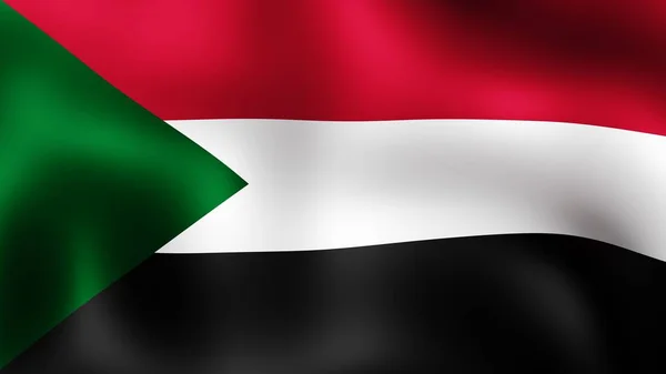 Прапор Республіки Судан, майорить у вітер. 3D-рендерінг. Це різні фази руху макро прапор на вітрі. — стокове фото