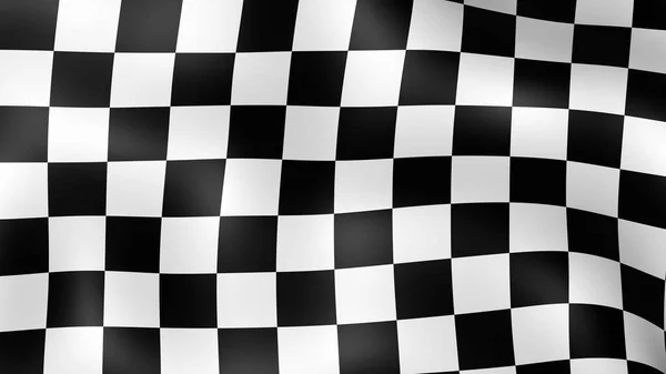 Bandera a cuadros en blanco y negro. Bandera de carrera, revoloteando en el viento. Renderizado 3D . — Foto de Stock