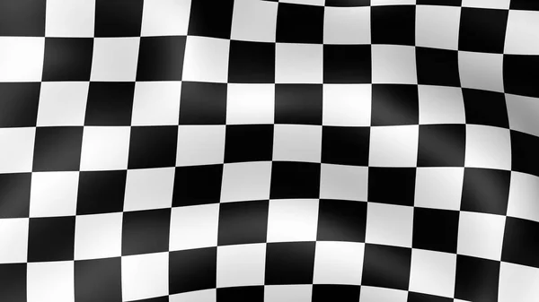 Перевірений чорно-білий прапор. Прапор перегонів, що рухається у вітрі. 3D візуалізація . — стокове фото