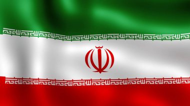 Iran İslam Cumhuriyeti rüzgarda çırpınan, bayrak. 3D render. Hareket yakın çekim bayrak Rüzgar, farklı aşamalarını olduğunu. 