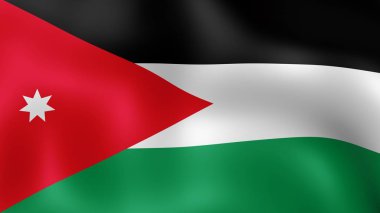 Haşimi rüzgarda çırpınan Ürdün Krallığı, bayrak. 3D render. Hareket yakın çekim bayrak Rüzgar, farklı aşamalarını olduğunu. 