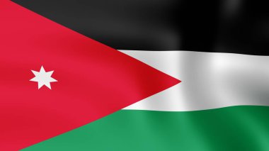 Haşimi rüzgarda çırpınan Ürdün Krallığı, bayrak. 3D render. Hareket yakın çekim bayrak Rüzgar, farklı aşamalarını olduğunu. 