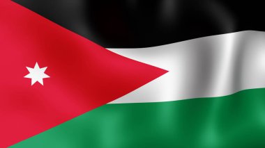 Haşimi rüzgarda çırpınan Ürdün Krallığı, bayrak. 3D render. Hareket yakın çekim bayrak Rüzgar, farklı aşamalarını olduğunu. 