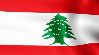 Bayrak Lübnan Cumhuriyeti, rüzgarda çırpınan. 3D render. Hareket yakın çekim bayrak Rüzgar, farklı aşamalarını olduğunu. 