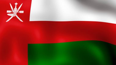 Rüzgarda çırpınan Umman Sultanlığı, bayrak. 3D render. Hareket yakın çekim bayrak Rüzgar, farklı aşamalarını olduğunu. 