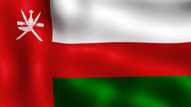 Rüzgarda çırpınan Umman Sultanlığı, bayrak. 3D render. Hareket yakın çekim bayrak Rüzgar, farklı aşamalarını olduğunu. 