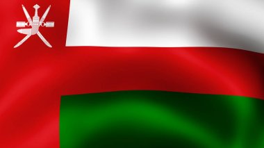 Rüzgarda çırpınan Umman Sultanlığı, bayrak. 3D render. Hareket yakın çekim bayrak Rüzgar, farklı aşamalarını olduğunu. 