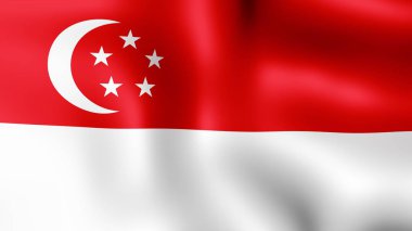 Rüzgarda çırpınan Singapur Cumhuriyeti, bayrak. 3D render. Hareket yakın çekim bayrak Rüzgar, farklı aşamalarını olduğunu. 